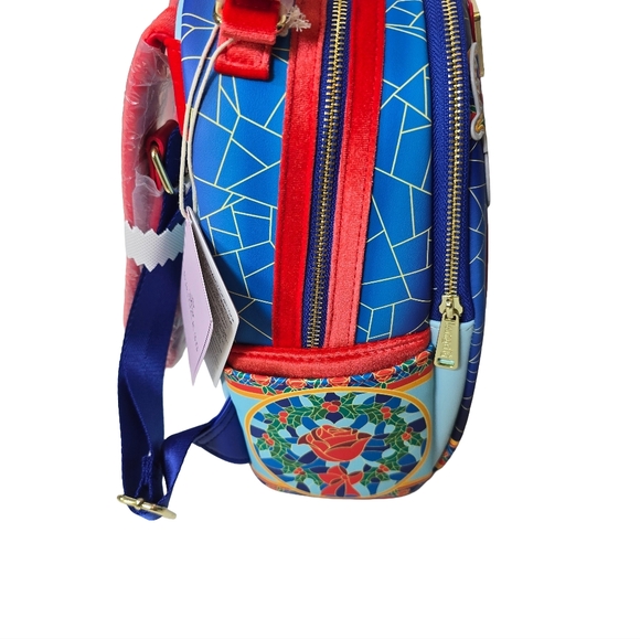 Loungefly Disney Belle Beauty Beast Stained Glass Winter Mini Backpack / Wallet - Picture 6 of 8